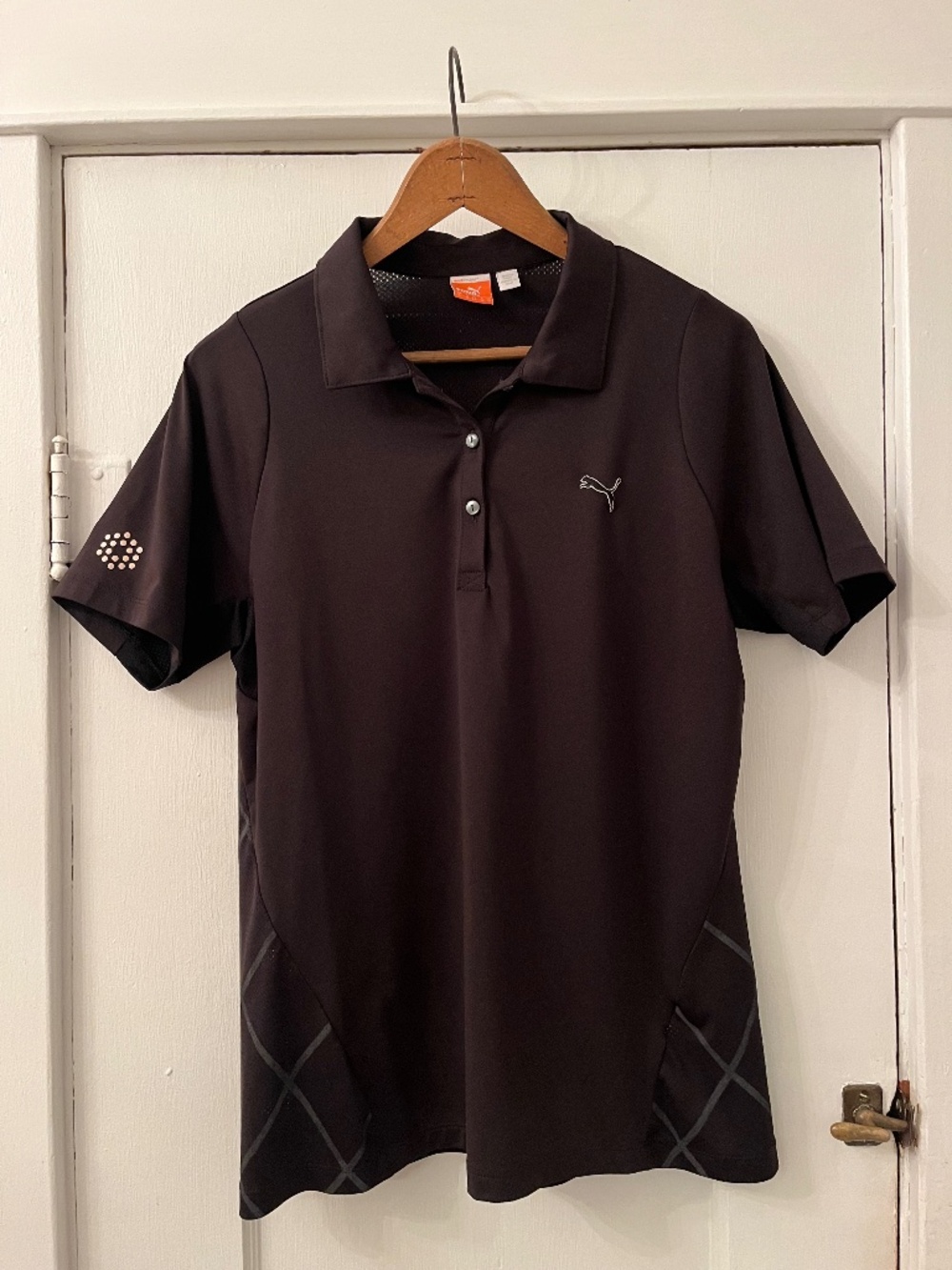 Puma Polo Golf/Tennis Shirt. Sz L, Slim Fit, Argyle Back Design